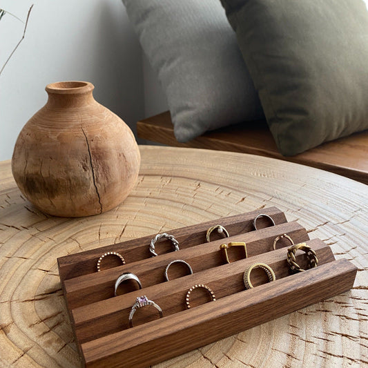 반지 진열대 Walnut Wood Rings Display Showcase Tray